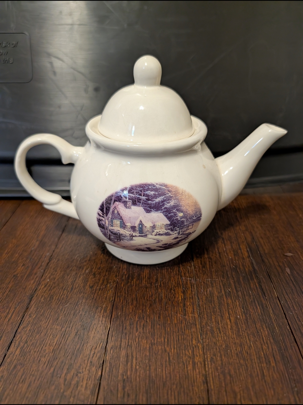 Thomas Kinkade "Painter Of Light" Ceramic Teapot with Winter Cottage Scene